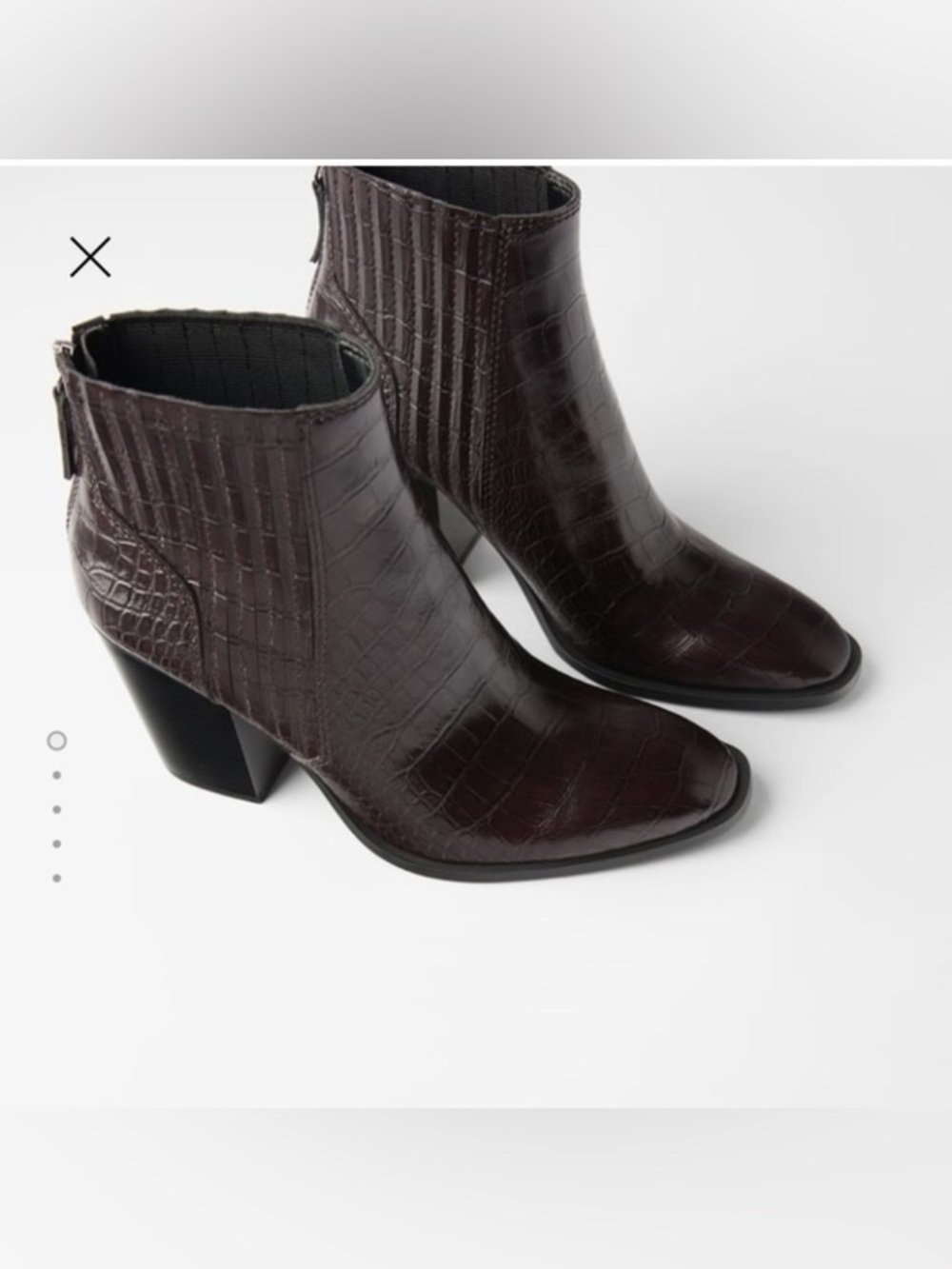 Zara Croc-Embossed Pointed Ankle Boots - Brown